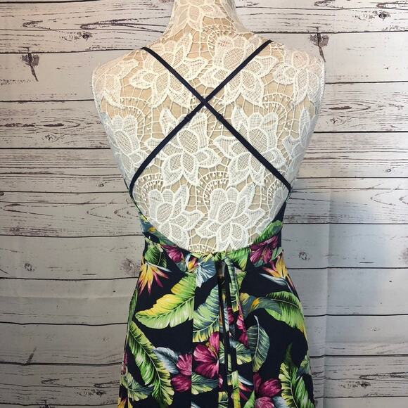Tropical sleevless maxi dress criss cross straps size medium - Picture 8 of 15